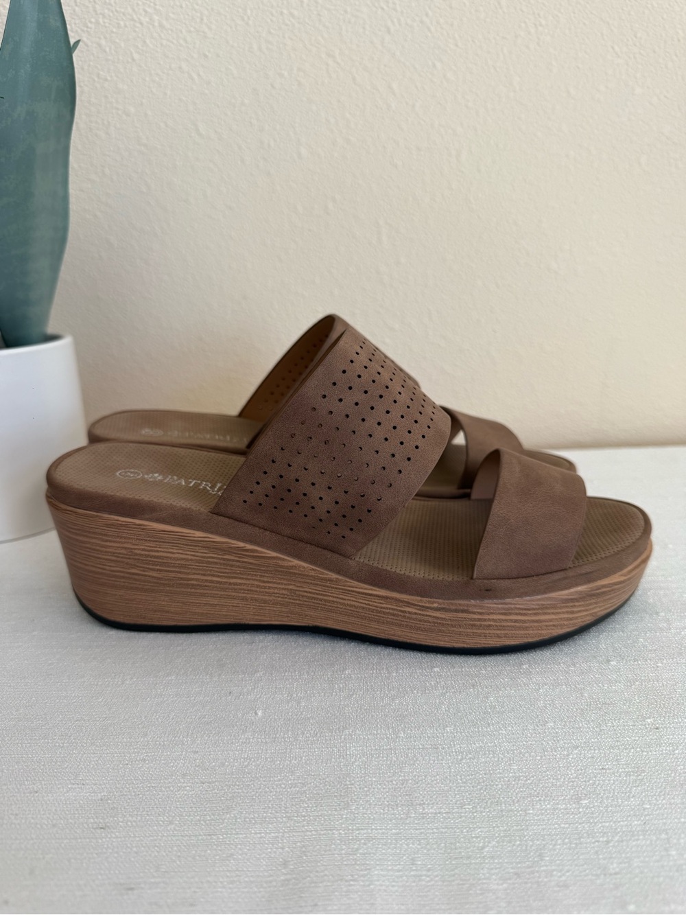 New Patrizia Brown Perforated Wedge Slide Sandals - Casual Platform Comfort